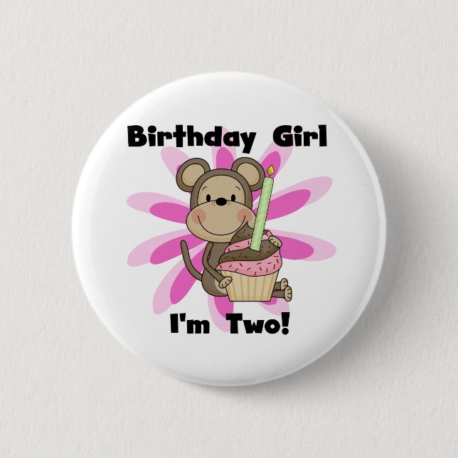 Affe Girl 2. Geburtstag - Tshirts und Geschenke Button (Vorderseite)
