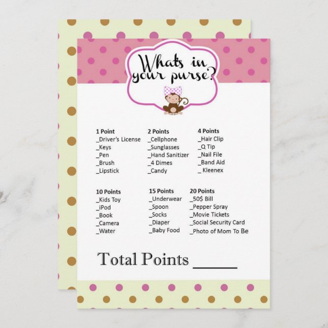 Affe Girl Babydusche Was ist in deinem Handschuh? Einladung (Vorne/Hinten)