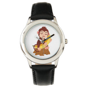 Affe hält Banane Cartoon Armbanduhr