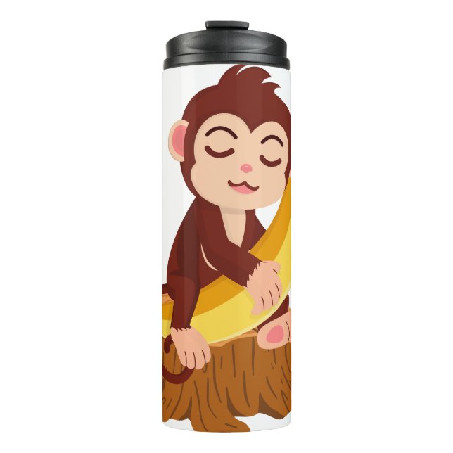 Affe hält Banane Cartoon  Thermosbecher (Vorderseite)