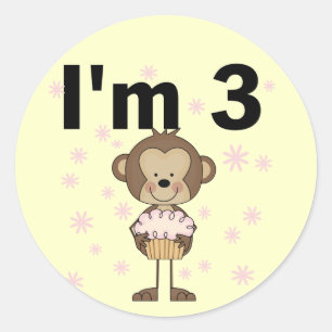 Affe I m 3 Birthday Tshirts and Gifts Runder Aufkleber