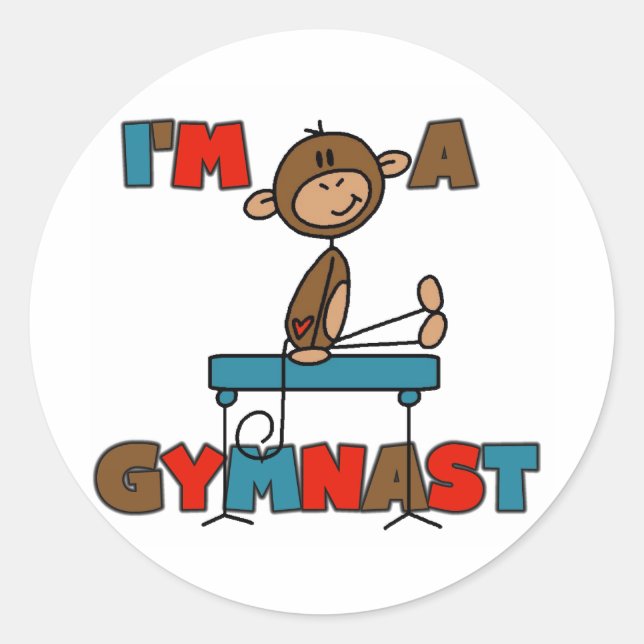 Affe Ich bin Gymnast Runder Aufkleber (Vorderseite)