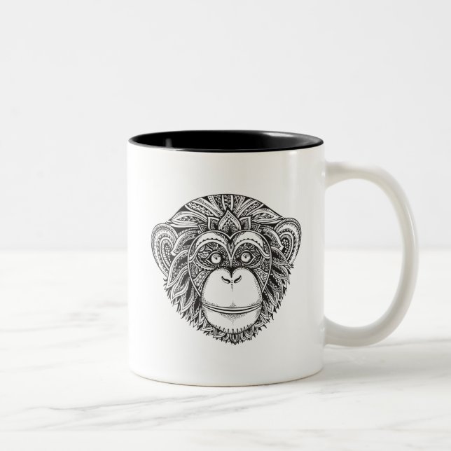 Affe Illustartion Gekritzel Zweifarbige Tasse (Rechts)