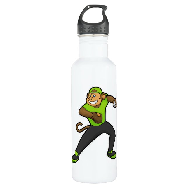 Affe im Baseball mit Baseballschläger Edelstahlflasche (Vorderseite)