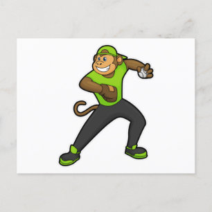 Affe im Baseball mit Baseballschläger Postkarte
