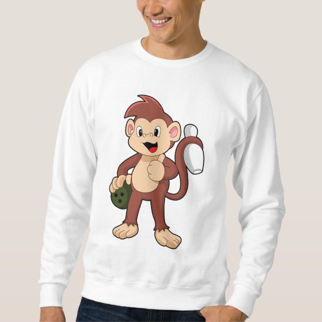 Affe im Bowling mit Bowlingball Sweatshirt (Vorderseite)