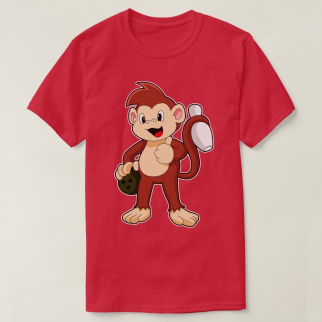 Affe im Bowling mit Bowlingball T-Shirt (Design vorne)