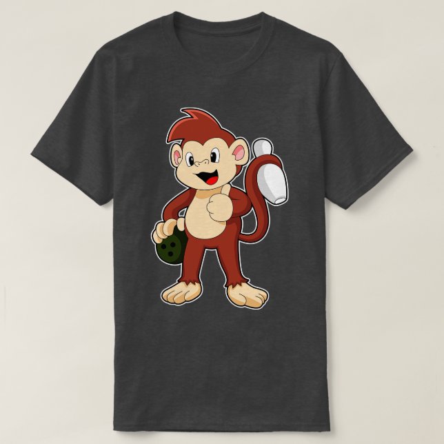 Affe im Bowling mit Bowlingball T-Shirt (Design vorne)