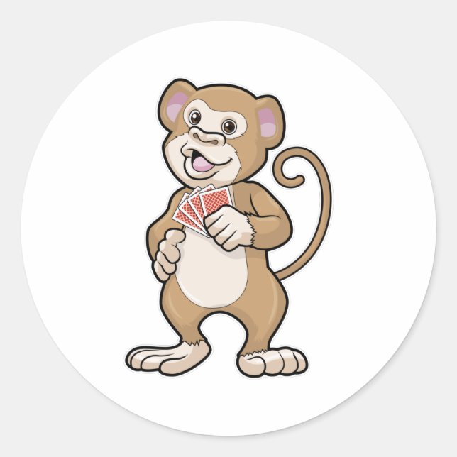 Affe im Poker mit Poker-Karten Runder Aufkleber (Vorderseite)