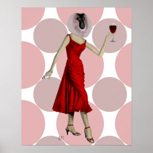 Affe im Roten Kleid mit Wein Poster