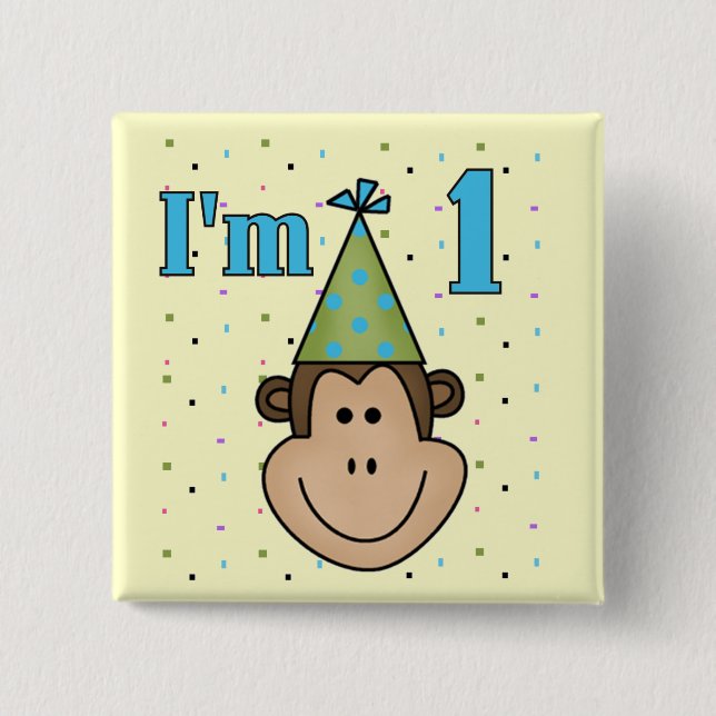 Affe in Party Hat 1st Birthday Tshirts Button (Vorderseite)