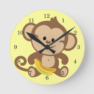 Affe Junge mit Banane Runde Wanduhr