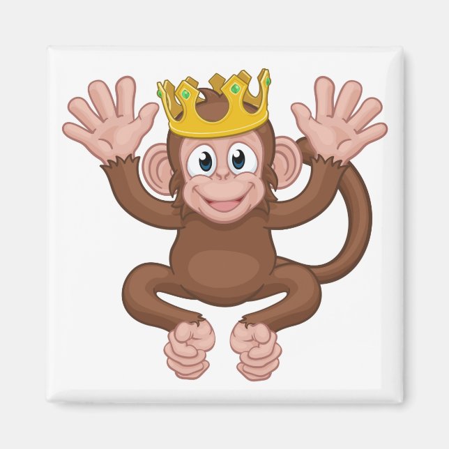 Affe King Crown Cartoon Tier Mascot Waving Magnet (Vorne)
