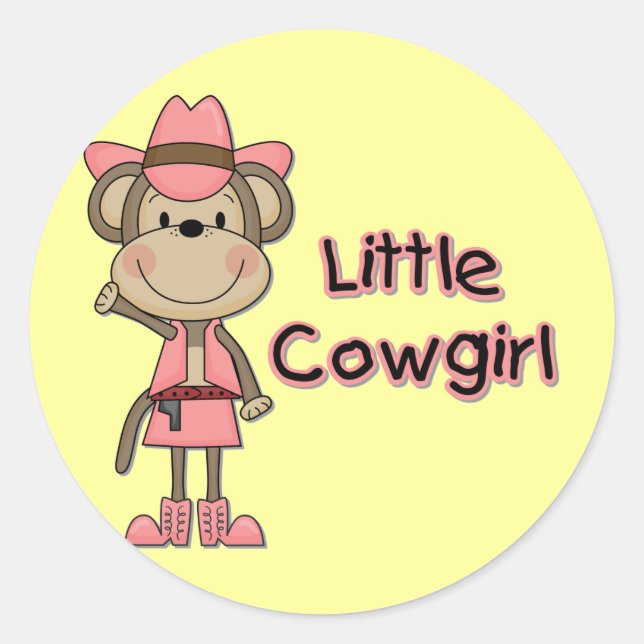 Affe-kleine Cowgirl-T-Shirts und Geschenke Runder Aufkleber (Vorderseite)