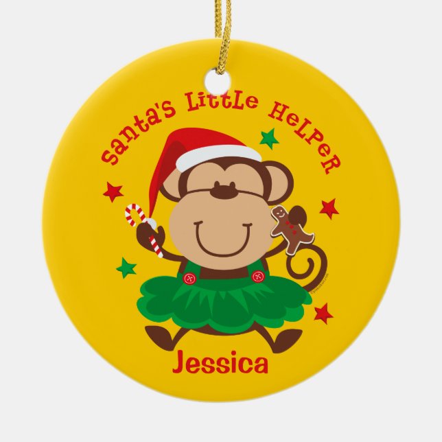 Affe-Mädchen-Sankt Helfer-personalisierte Keramikornament (Vorne)