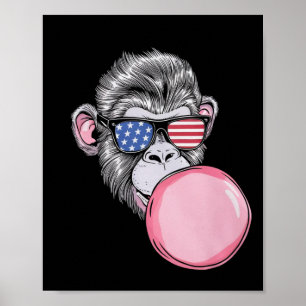 Affe mit amerikanischer Flagge Sonnenbrille 4. Jul Poster