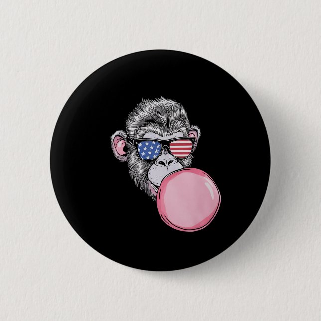Affe mit amerikanischer Flagge Sungles 4. Juli Ges Button (Vorderseite)