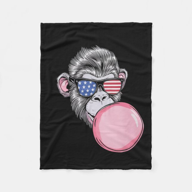 Affe mit amerikanischer Flagge Sungles 4. Juli Ges Fleecedecke (Vorderseite)