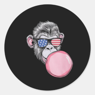 Affe mit amerikanischer Flagge Sungles 4. Juli Ges Runder Aufkleber