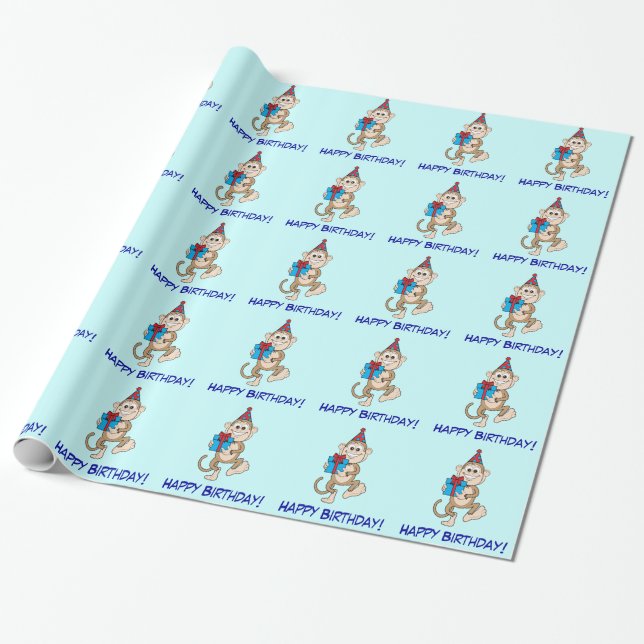 Affe mit anwesendem alles Gute zum Geburtstag! Geschenkpapier (Ungerollt)