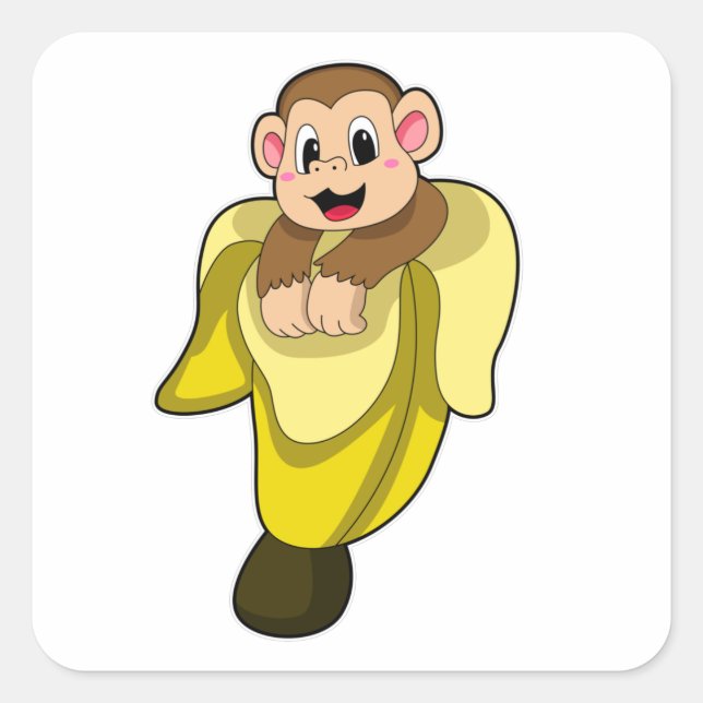Affe mit Bananenschale Quadratischer Aufkleber (Vorderseite)