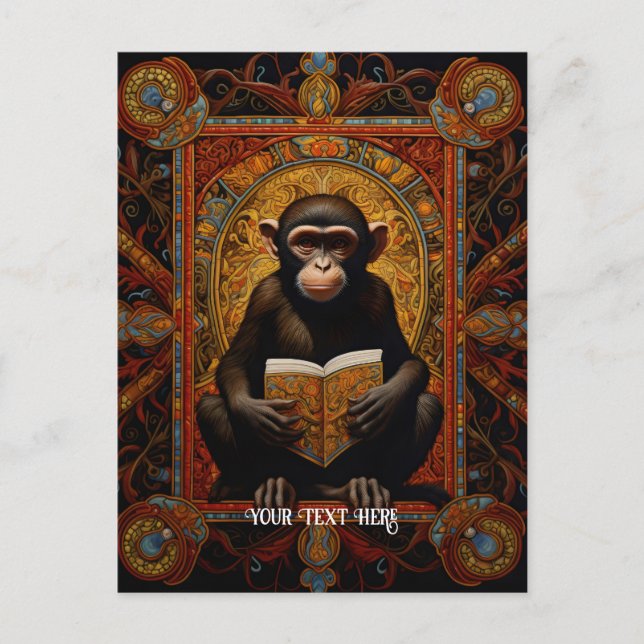 Affe mit Buch Postkarte (Vorderseite)
