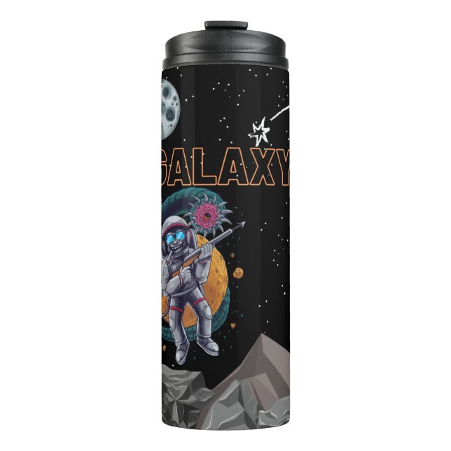 Affe mit einer Waffe aus dem All, Galaxie Thermosbecher (Vorderseite)