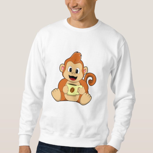 Affe mit Kaffee-Cup Sweatshirt (Vorderseite)