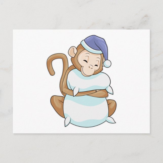 Affe mit Kissen & Langschläfer Postkarte (Vorderseite)
