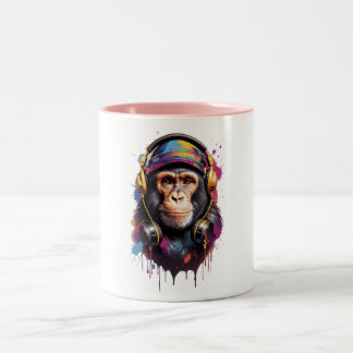Affe mit Kopfhörern 2025 Zweifarbige Tasse