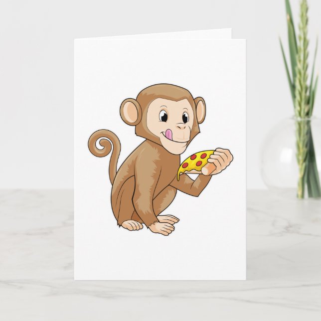 Affe mit Pizzastück Karte (Vorderseite)