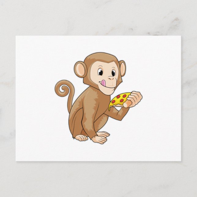 Affe mit Pizzastück Postkarte (Vorderseite)