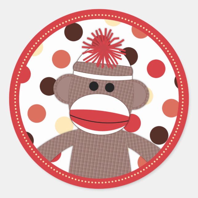 Affe mit Roter Socke Sticker Siegel - Babydusche (Vorderseite)