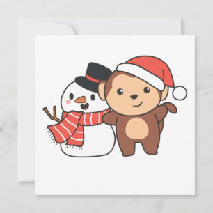 Affe mit Schneemann im Winter für Weihnachten Invi Einladung