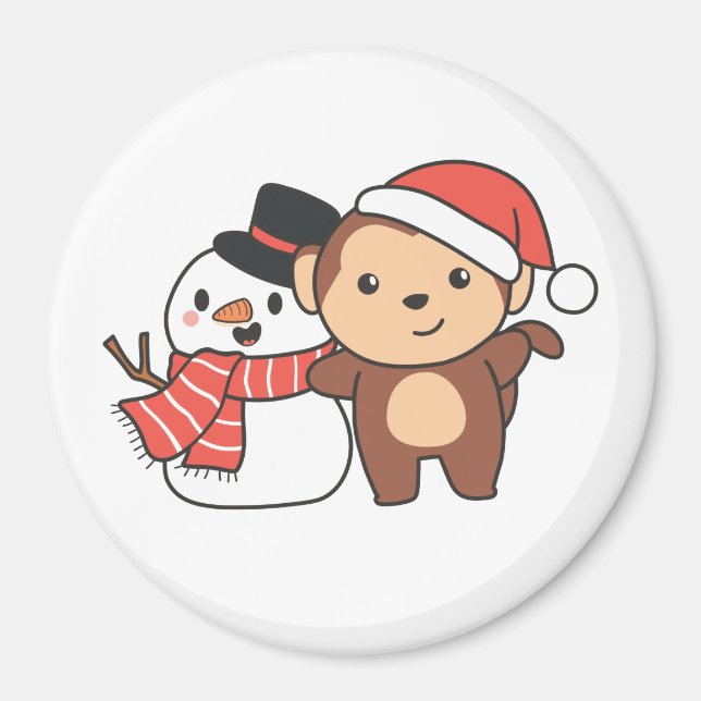 Affe mit Schneemann im Winter für Weihnachtsmagazi Magnet (Vorne)