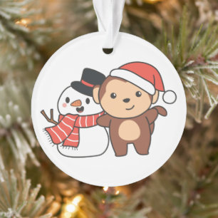 Affe mit Schneemann im Winter zu Weihnachten Ornament
