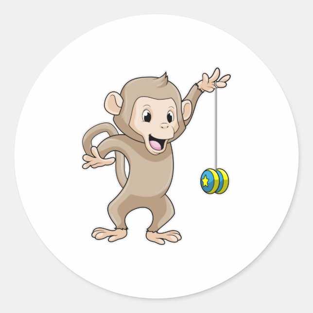Affe mit Yo-yo Runder Aufkleber (Vorderseite)