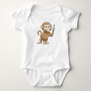 Affe mit Zahnbürste Baby Strampler