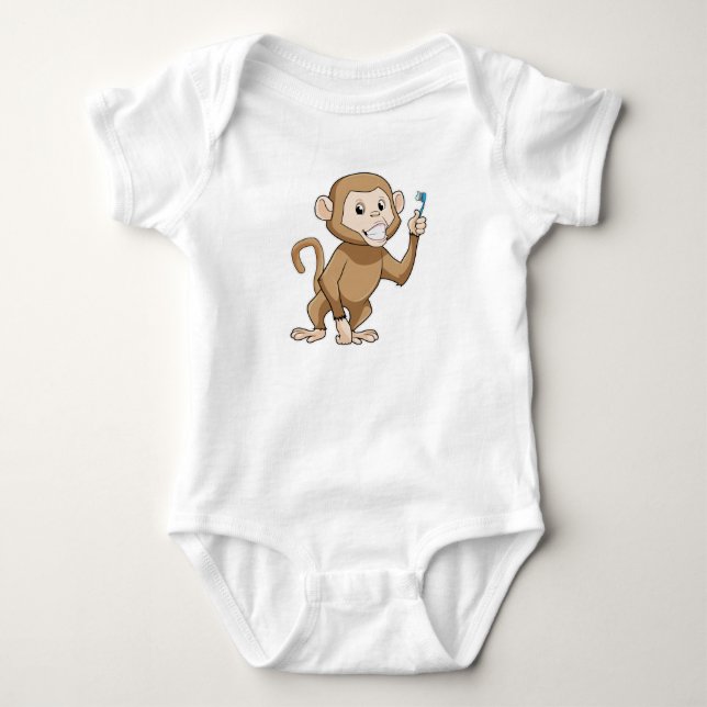 Affe mit Zahnbürste Baby Strampler (Vorderseite)