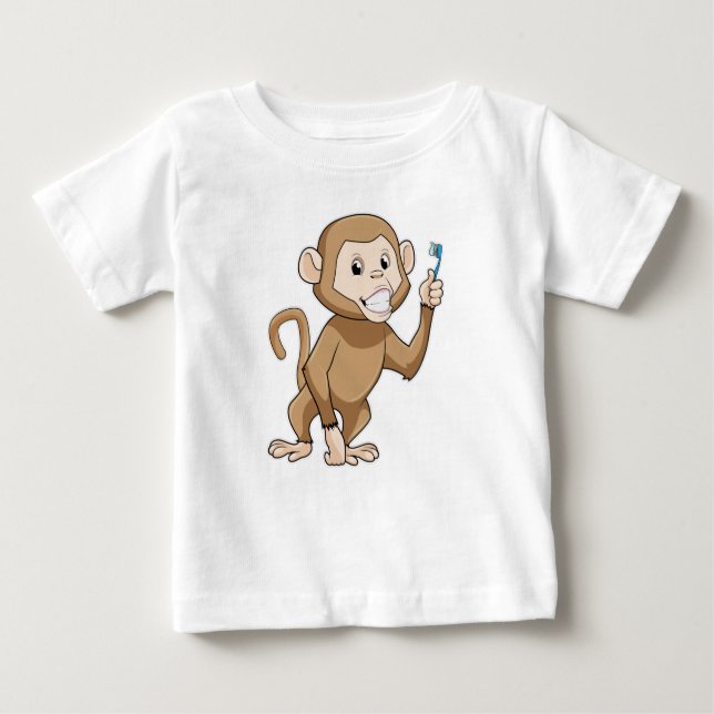 Affe mit Zahnbürste Baby T-shirt (Vorderseite)