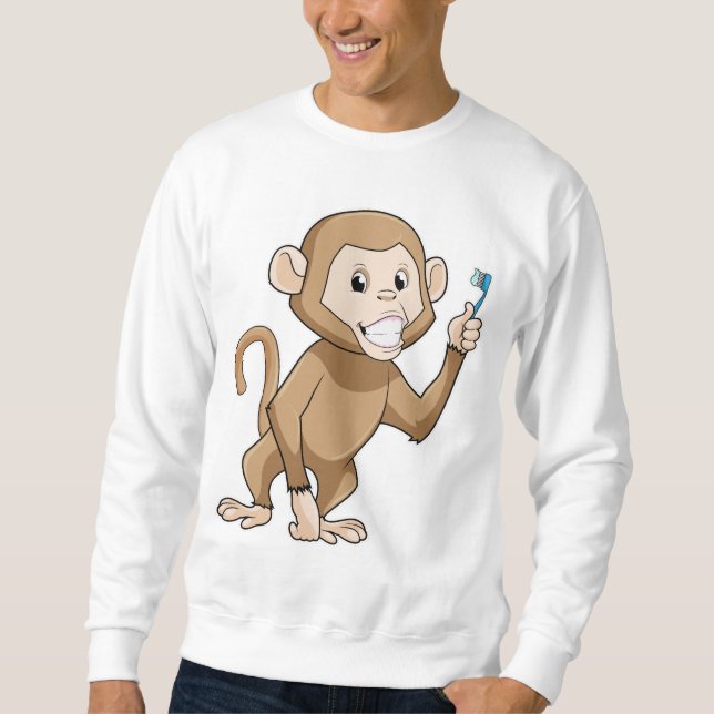 Affe mit Zahnbürste Sweatshirt (Vorderseite)