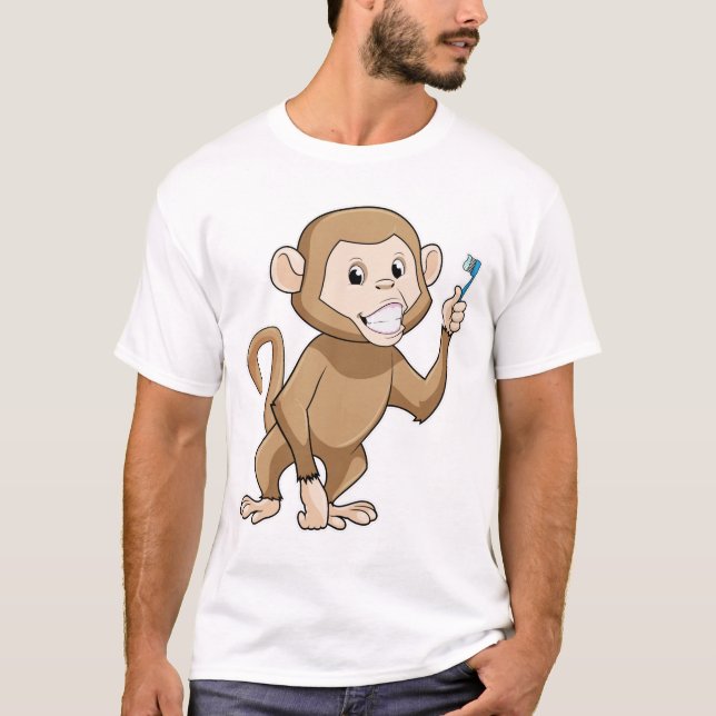 Affe mit Zahnbürste T-Shirt (Vorderseite)