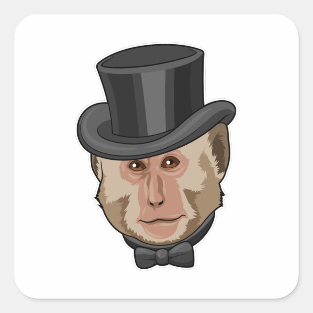 Affe mit Zylinder Quadratischer Aufkleber (Vorderseite)