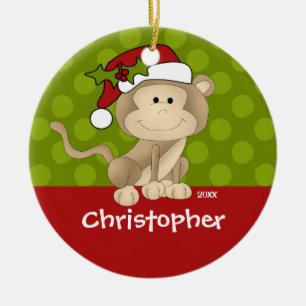 Affe-personalisierte Jungen-Weihnachtsverzierung Keramik Ornament