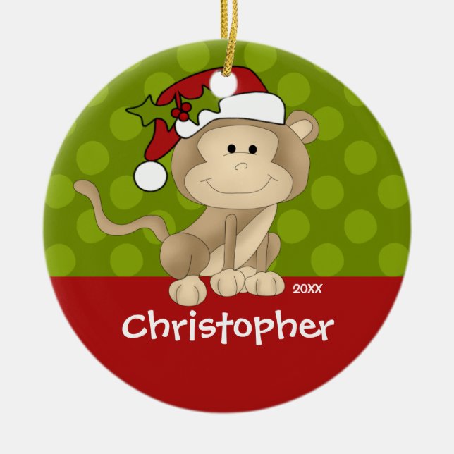 Affe-personalisierte Jungen-Weihnachtsverzierung Keramik Ornament (Vorne)