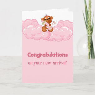 Affe, Rosa, Gratulationen Girl Card Karte