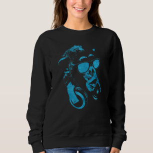 Affe Schimpanse mit Sonnenbrille und Kopfhörern   Sweatshirt