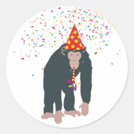 Affe Schimpansen Partying Tiere mit Party Runder Aufkleber