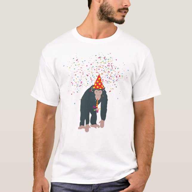 Affe Schimpansen Partying Tiere mit Party T-Shirt (Vorderseite)