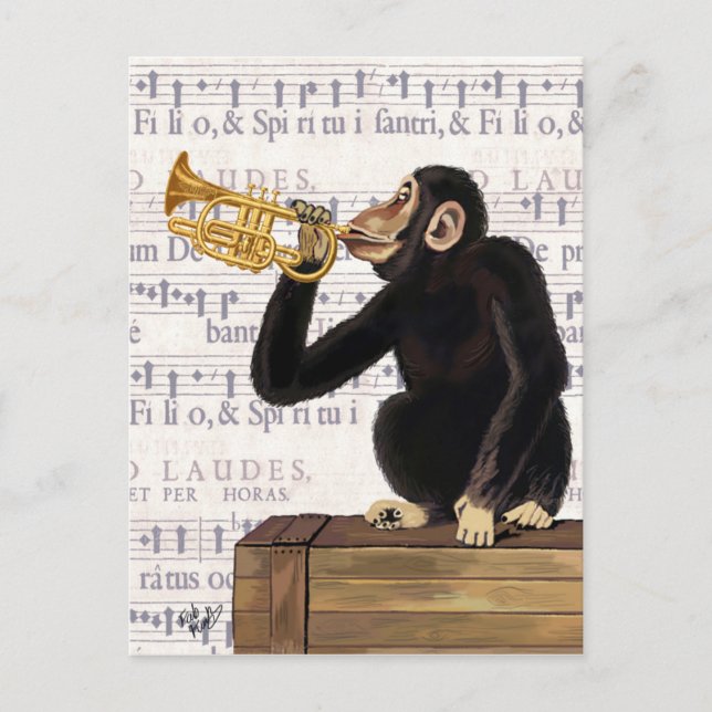 Affe spielt Trumpet Postkarte (Vorderseite)